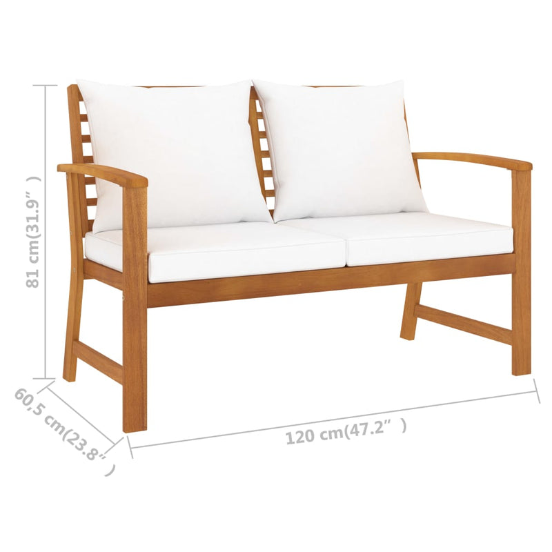 Garden Bench 120 cm with Cream Cushion Solid Acacia Wood