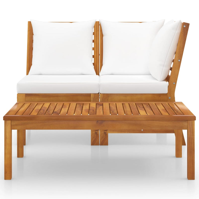 3 Piece Garden Lounge Set with Cream Cushion Solid Acacia Wood