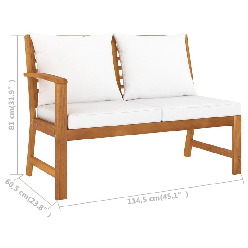 Garden Bench 114.5 cm with Cream Cushion Solid Acacia Wood