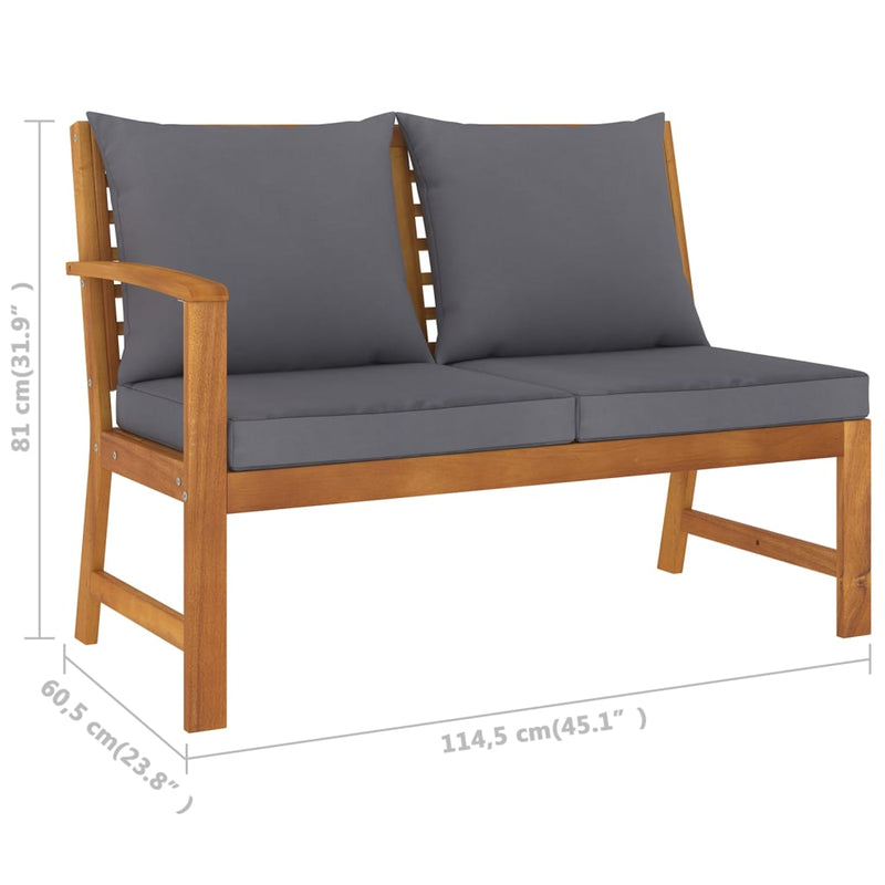 Garden Bench 114.5 cm with Dark Grey Cushion Solid Acacia Wood