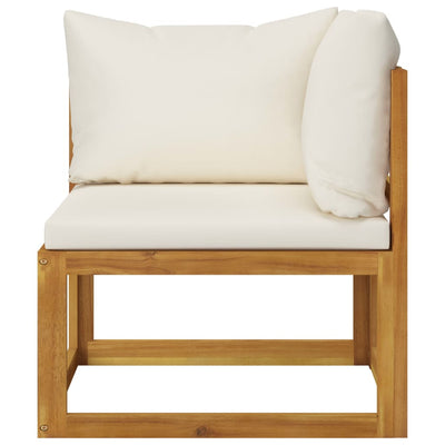 Sectional Corner Sofa & Cream White Cushion Solid Acacia Wood