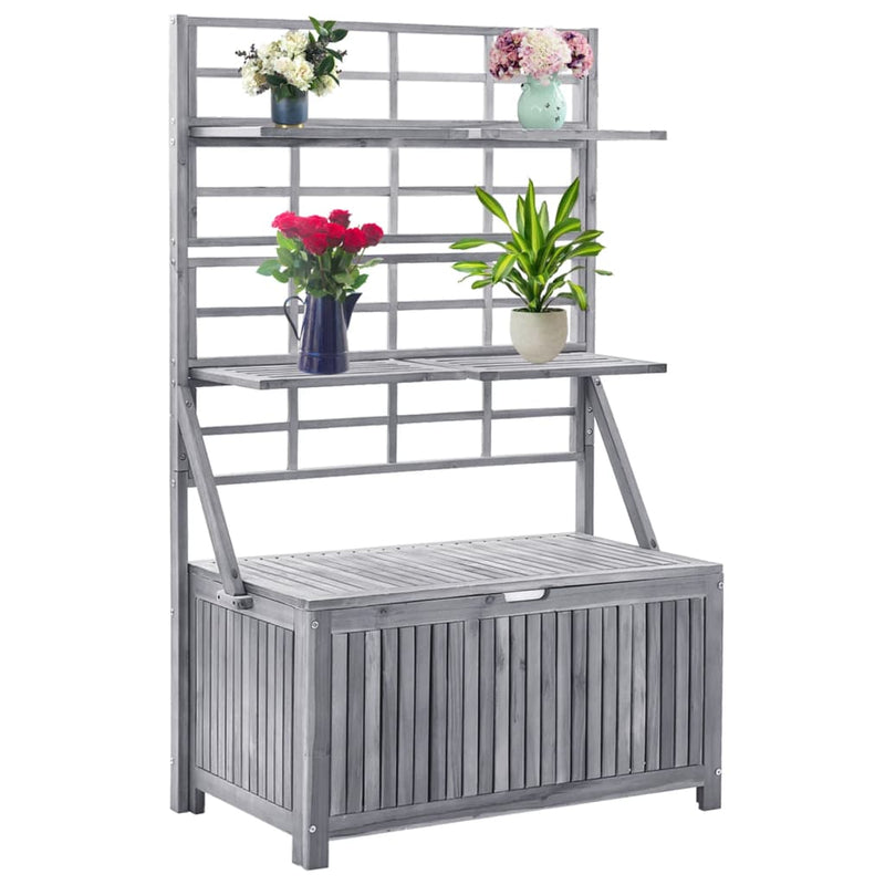 Storage Box with Trellis Grey 99x55x160 cm Solid Acacia Wood