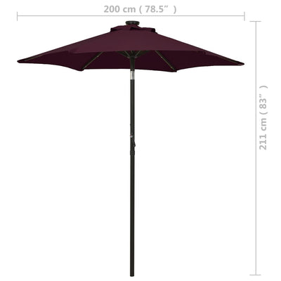 Garden Parasol with LED Lights Bordeaux Red 200x211 cm Aluminium