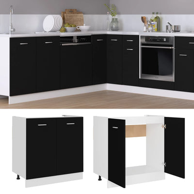 Sink Bottom Cabinet Black 80x46x81.5 cm Engineered Wood