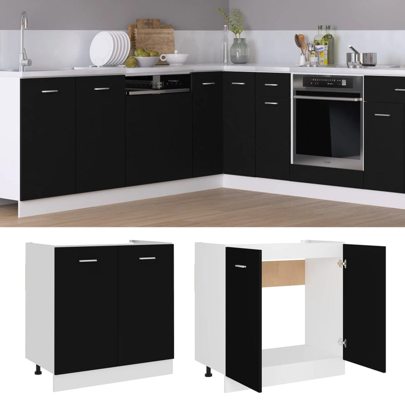 Sink Bottom Cabinet Black 80x46x81.5 cm Engineered Wood