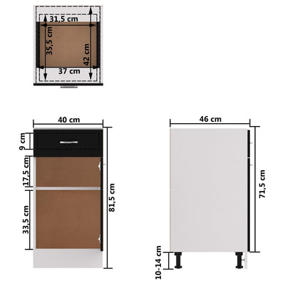 Drawer Bottom Cabinet Black 40x46x81.5 cm Engineered Wood