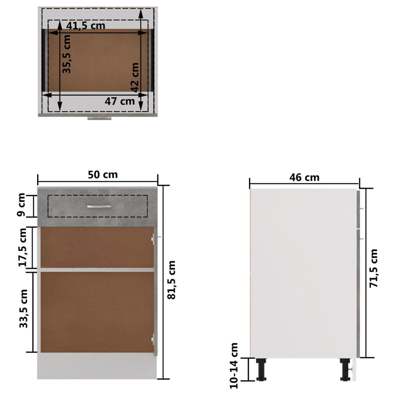 Drawer Bottom Cabinet Concrete Grey 50x46x81.5 cm Engineered Wood