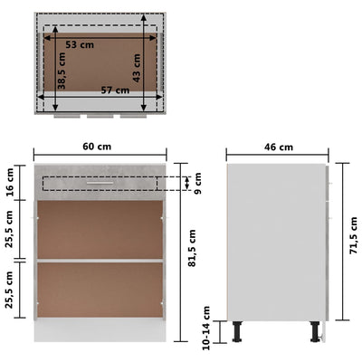 Drawer Bottom Cabinet Concrete Grey 60x46x81.5 cm Engineered Wood