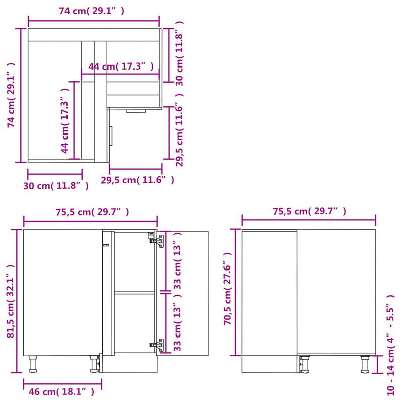 Corner Bottom Cabinet Concrete Grey 75.5x75.5x81.5 cm Engineered Wood