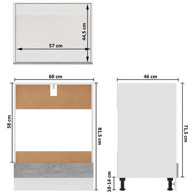 Oven Cabinet Concrete Grey 60x46x81.5 cm Engineered Wood