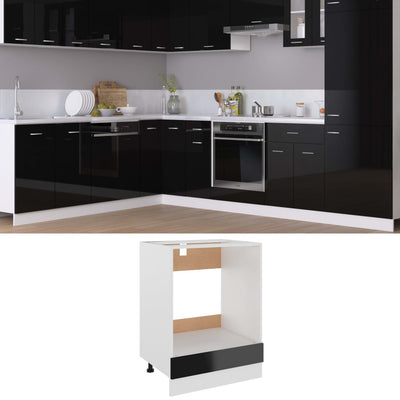 Oven Cabinet High Gloss Black 60x46x81.5 cm Engineered Wood