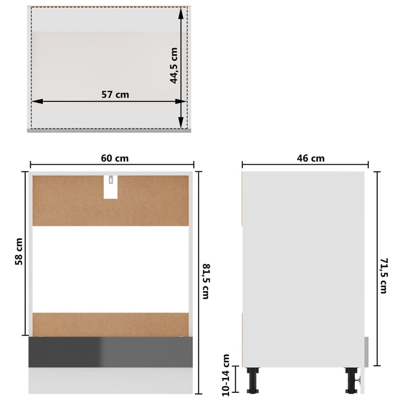 Oven Cabinet High Gloss Grey 60x46x81.5 cm Engineered Wood