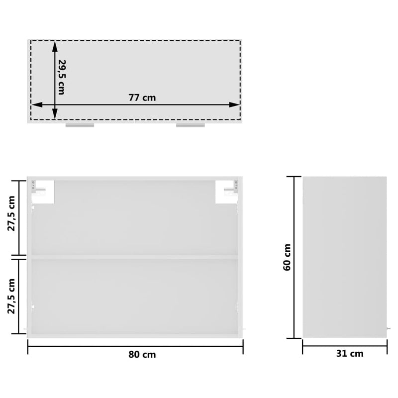 Hanging Glass Cabinet White 80x31x60 cm Engineered Wood