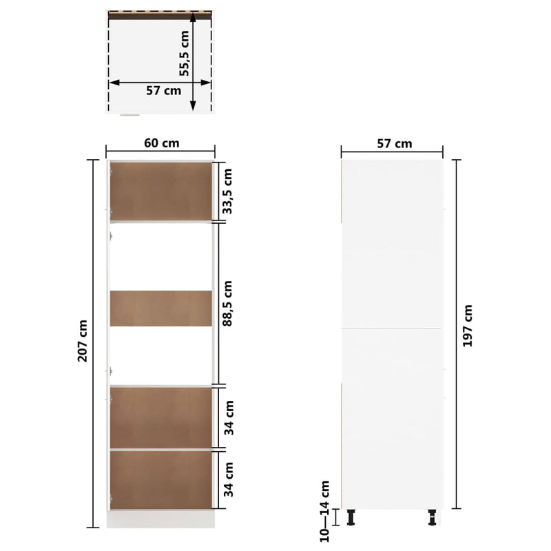 Refrigerator Cabinet White 60x57x207 cm Engineered Wood