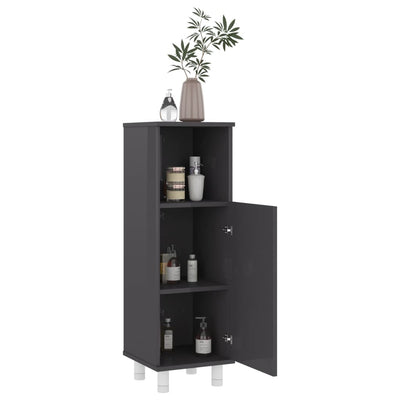 Bathroom Cabinet High Gloss Grey 30x30x95 cm Engineered Wood