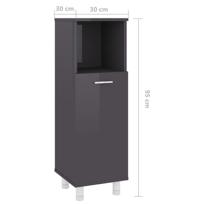 Bathroom Cabinet High Gloss Grey 30x30x95 cm Engineered Wood