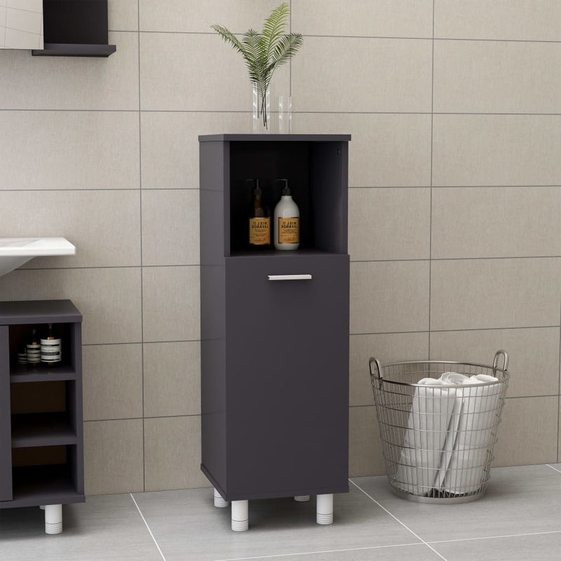 Bathroom Cabinet High Gloss Grey 30x30x95 cm Engineered Wood