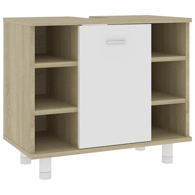 Bathroom Cabinet White and Sonoma Oak 60x32x53.5 cm Engineered Wood