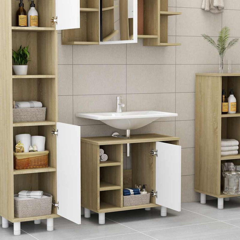 Bathroom Cabinet White and Sonoma Oak 60x32x53.5 cm Engineered Wood