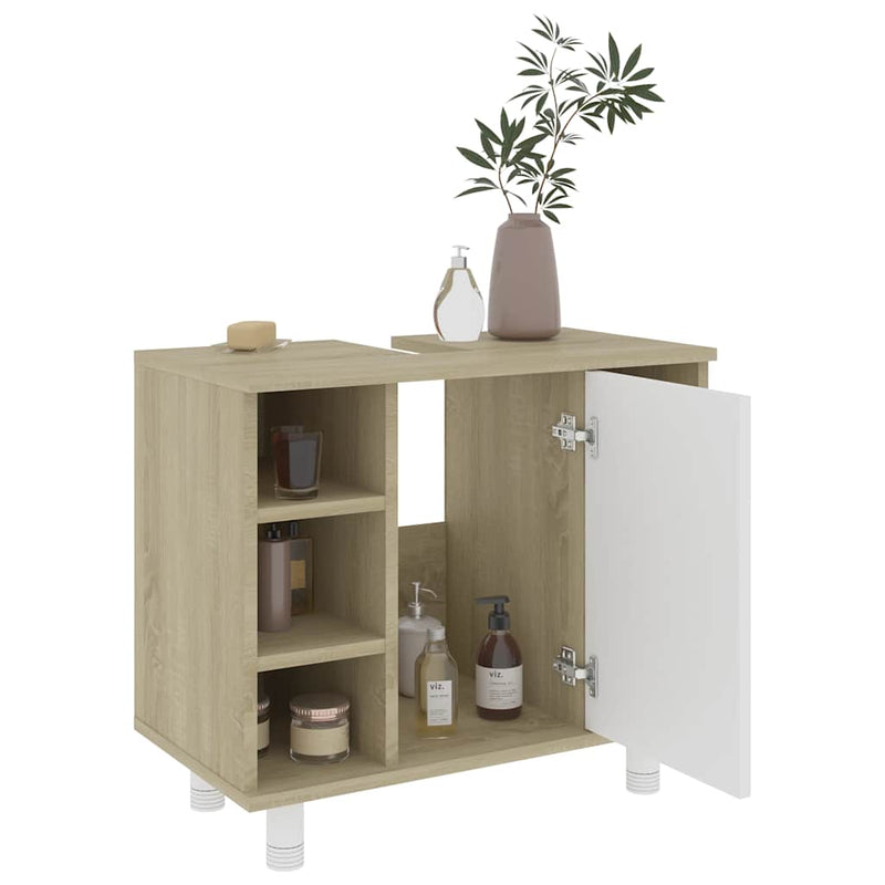 Bathroom Cabinet White and Sonoma Oak 60x32x53.5 cm Engineered Wood