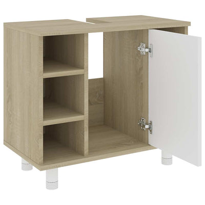 Bathroom Cabinet White and Sonoma Oak 60x32x53.5 cm Engineered Wood