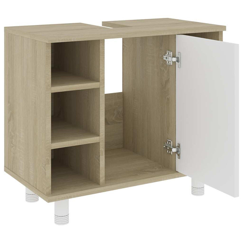 Bathroom Cabinet White and Sonoma Oak 60x32x53.5 cm Engineered Wood