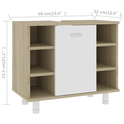 Bathroom Cabinet White and Sonoma Oak 60x32x53.5 cm Engineered Wood