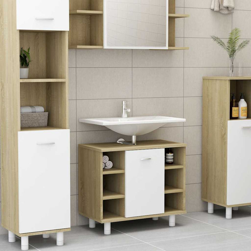 Bathroom Cabinet White and Sonoma Oak 60x32x53.5 cm Engineered Wood