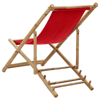 Deck Chair Bamboo and Canvas Red