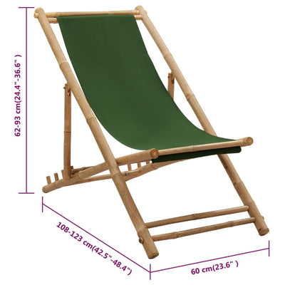 Deck Chair Bamboo and Canvas Green