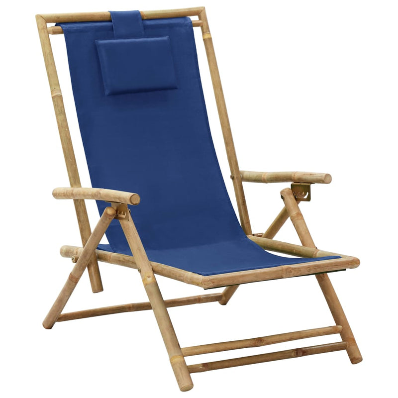 Reclining Relaxing Chair Navy Blue Bamboo and Fabric