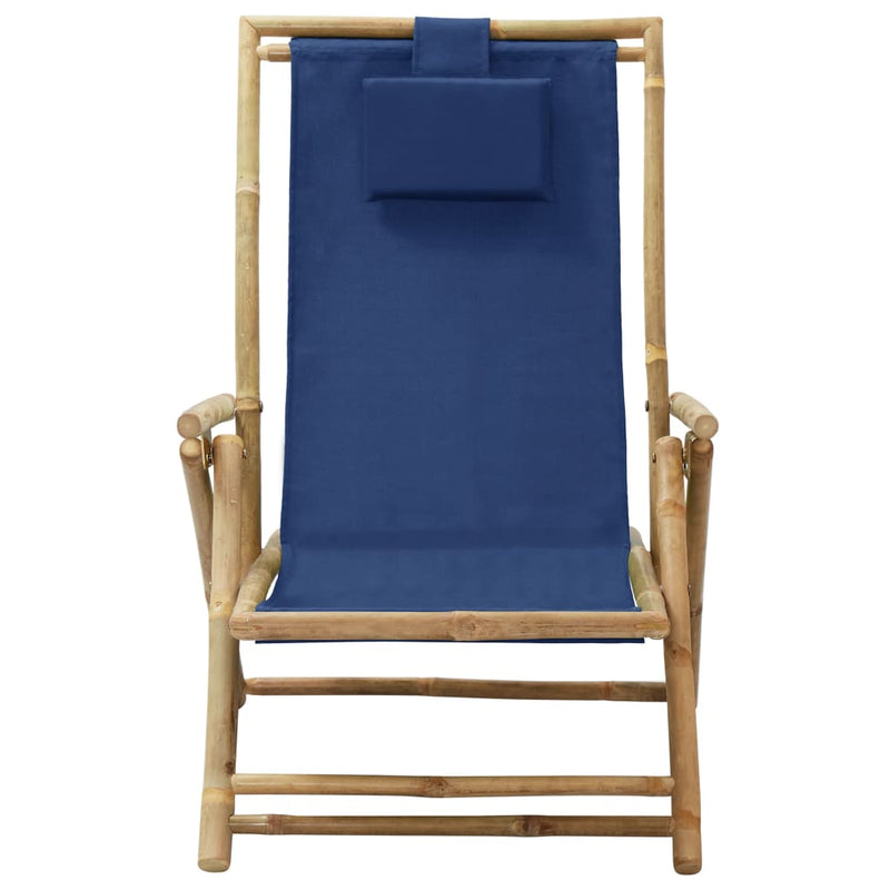 Reclining Relaxing Chair Navy Blue Bamboo and Fabric