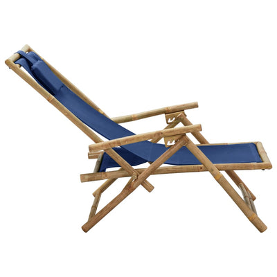 Reclining Relaxing Chair Navy Blue Bamboo and Fabric