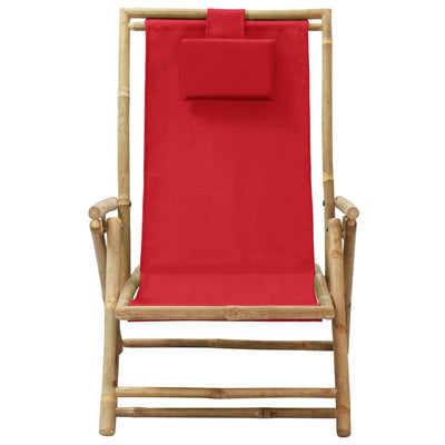 Reclining Relaxing Chair Red Bamboo and Fabric