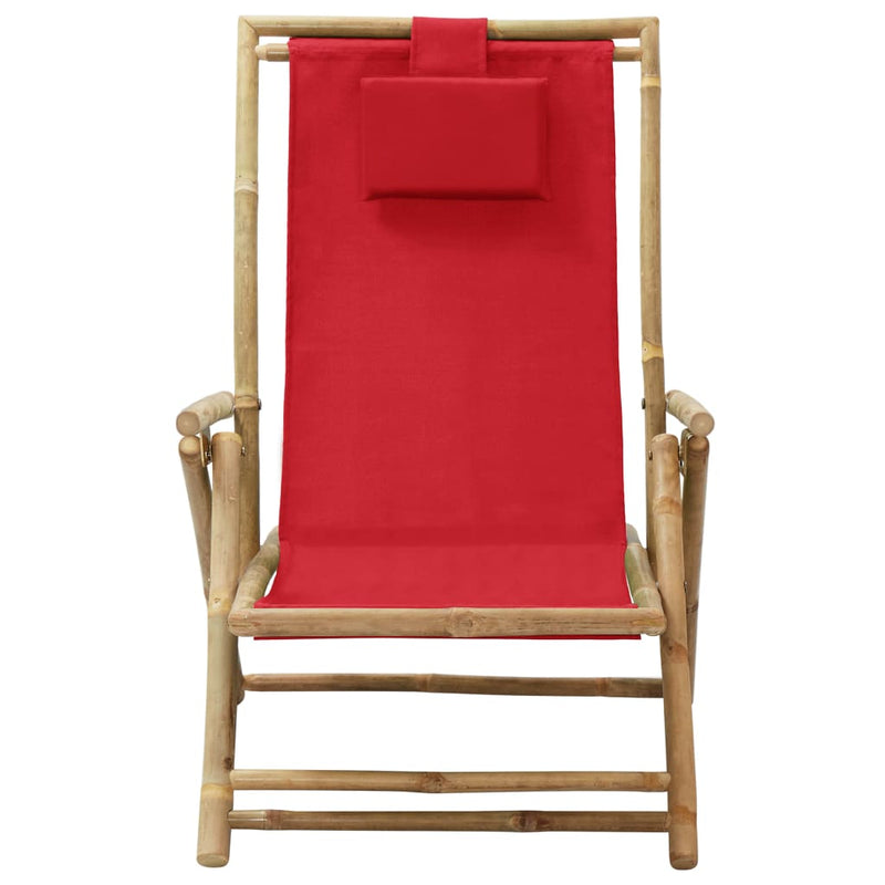 Reclining Relaxing Chair Red Bamboo and Fabric