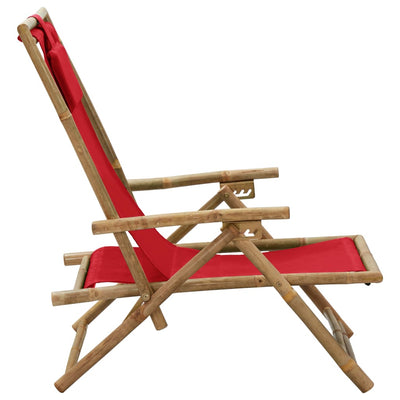 Reclining Relaxing Chair Red Bamboo and Fabric