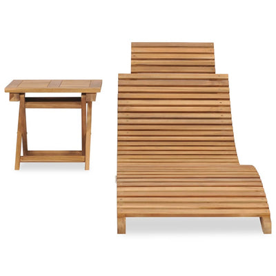 Folding Sun Lounger with Table Solid Teak Wood