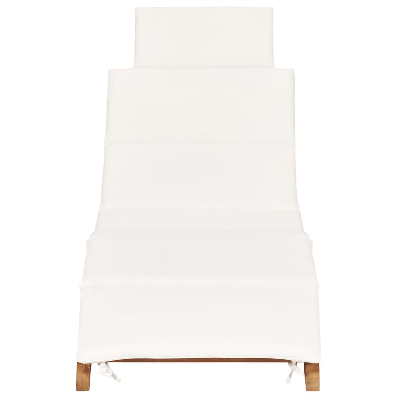 Folding Sun Lounger with Cream White Cushion Solid Teak Wood