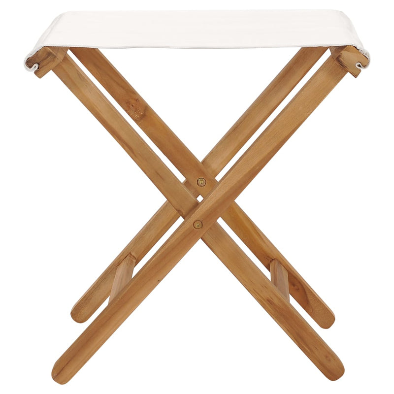 Folding Chairs 2 pcs Solid Teak Wood and Fabric Cream White