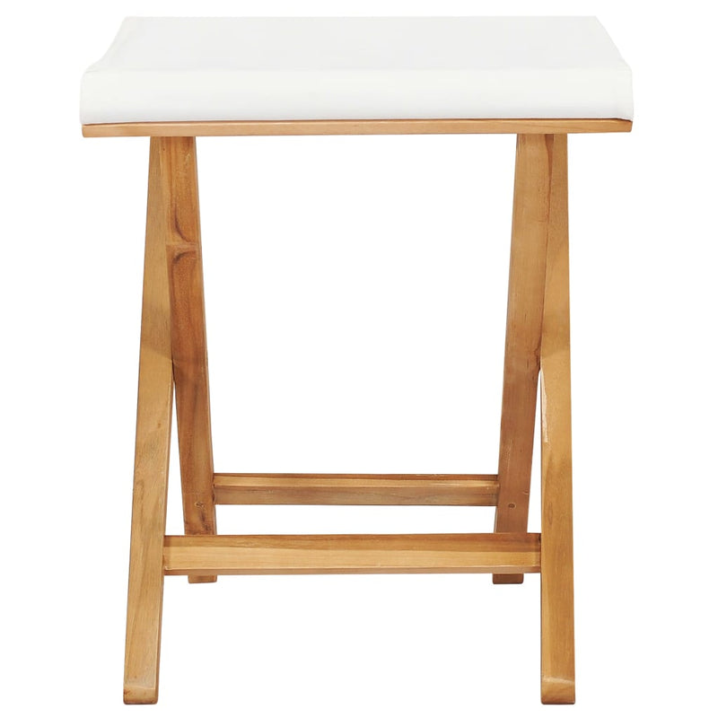 Folding Chairs 2 pcs Solid Teak Wood and Fabric Cream White