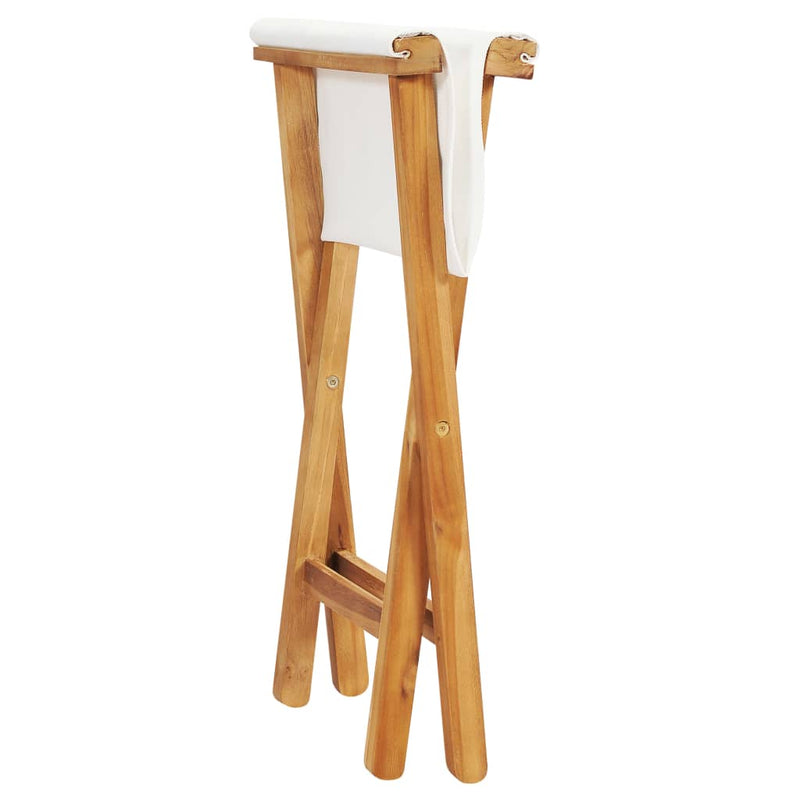 Folding Chairs 2 pcs Solid Teak Wood and Fabric Cream White