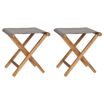 Folding Chairs 2 pcs Solid Teak Wood and Fabric Dark Grey