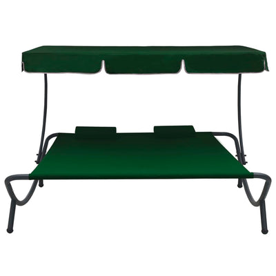 Outdoor Lounge Bed with Canopy and Pillows Green