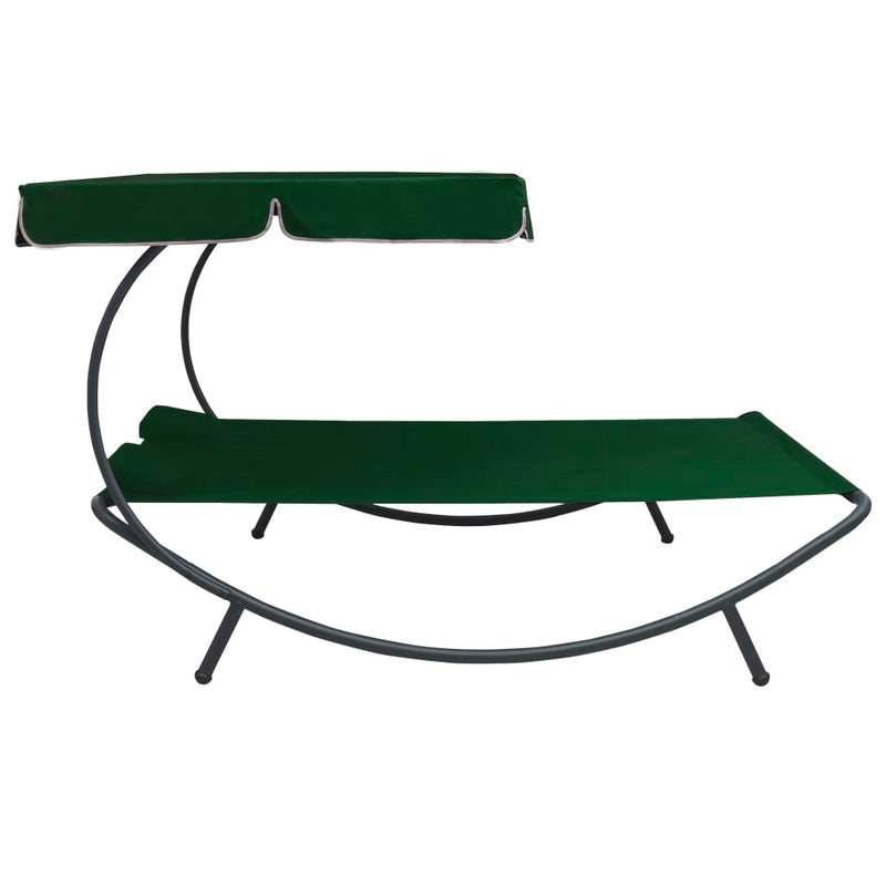 Outdoor Lounge Bed with Canopy and Pillows Green