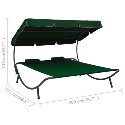 Outdoor Lounge Bed with Canopy and Pillows Green