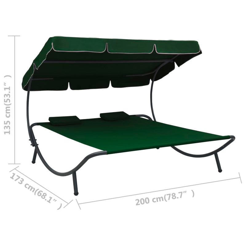 Outdoor Lounge Bed with Canopy and Pillows Green