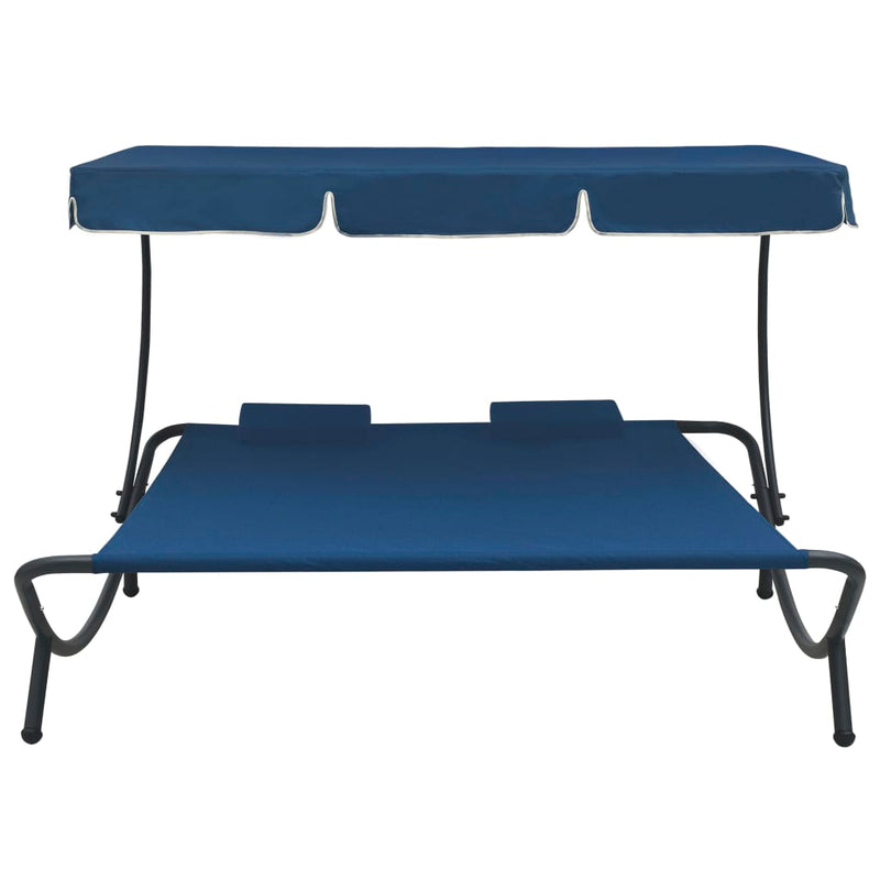 Outdoor Lounge Bed with Canopy and Pillows Blue