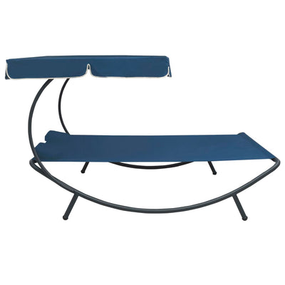 Outdoor Lounge Bed with Canopy and Pillows Blue