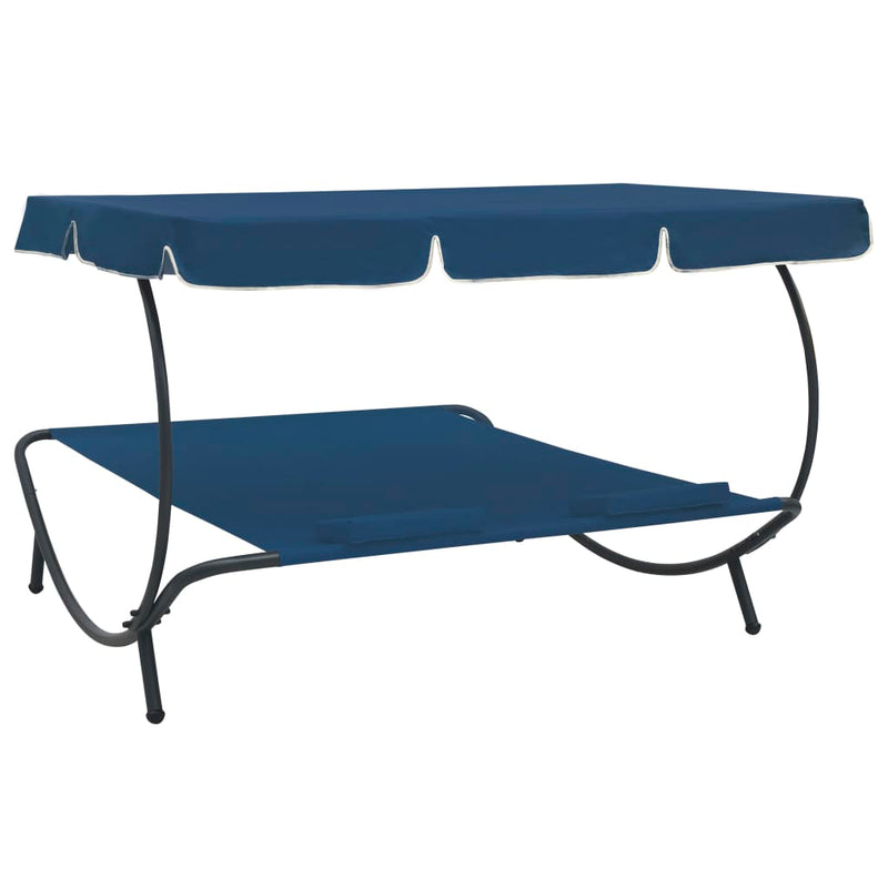 Outdoor Lounge Bed with Canopy and Pillows Blue