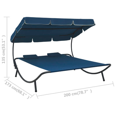 Outdoor Lounge Bed with Canopy and Pillows Blue